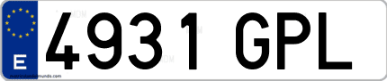 Ejemplo de matrícula de coche ordinaria 4931 GPL
