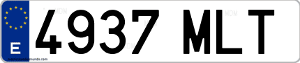 Ejemplo de matrícula de coche ordinaria 4937 MLT