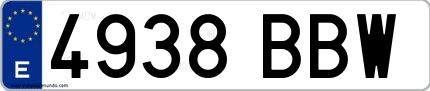 Ejemplo de matrícula española 4938 BBW
