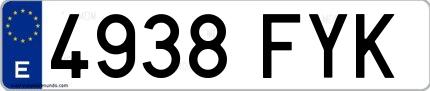Ejemplo de matrícula española 4938 FYK