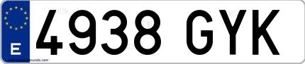 Ejemplo de matrícula española 4938 GYK