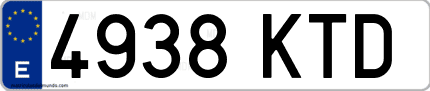 Ejemplo de matrícula de coche ordinaria 4938 KTD