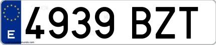 Ejemplo de matrícula española 4939 BZT