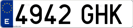 Ejemplo de matrícula de coche ordinaria 4942 GHK