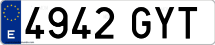 Ejemplo de matrícula de coche ordinaria 4942 GYT