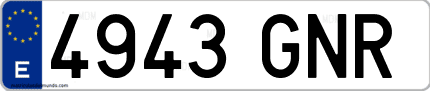 Ejemplo de matrícula de coche ordinaria 4943 GNR
