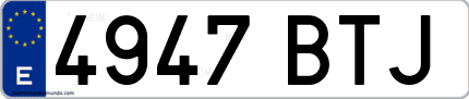 Ejemplo de matrícula de coche ordinaria 4947 BTJ