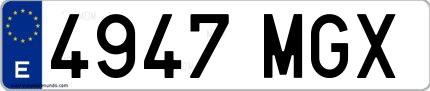 Ejemplo de matrícula española 4947 MGX