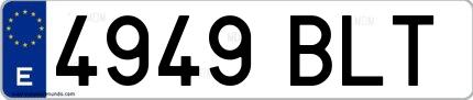 Ejemplo de matrícula española 4949 BLT
