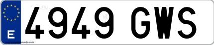 Ejemplo de matrícula española 4949 GWS