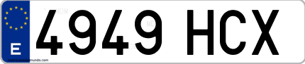 Ejemplo de matrícula de coche ordinaria 4949 HCX