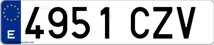 Ejemplo de matrícula de coche ordinaria 4951 CZV