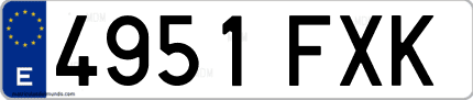 Ejemplo de matrícula de coche ordinaria 4951 FXK