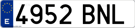 Ejemplo de matrícula de coche ordinaria 4952 BNL