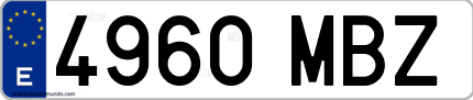 Ejemplo de matrícula de coche ordinaria 4960 MBZ