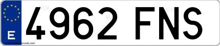 Ejemplo de matrícula española 4962 FNS