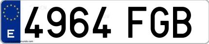Ejemplo de matrícula española 4964 FGB