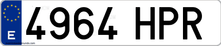 Ejemplo de matrícula de coche ordinaria 4964 HPR