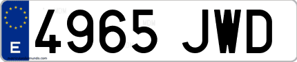 Ejemplo de matrícula de coche ordinaria 4965 JWD