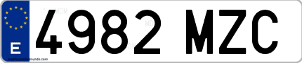 Ejemplo de matrícula de coche ordinaria 4982 MZC
