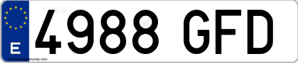 Ejemplo de matrícula de coche ordinaria 4988 GFD