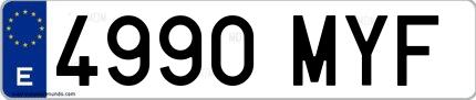 Ejemplo de matrícula española 4990 MYF