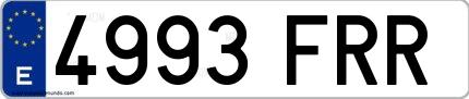 Ejemplo de matrícula española 4993 FRR