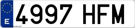 Ejemplo de matrícula española 4997 HFM