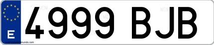 Ejemplo de matrícula española 4999 BJB