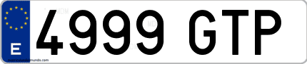 Ejemplo de matrícula de coche ordinaria 4999 GTP