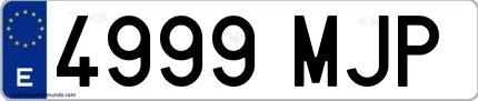 Ejemplo de matrícula española 4999 MJP