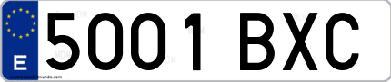 Ejemplo de matrícula de coche ordinaria 5001 BXC