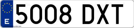 Ejemplo de matrícula de coche ordinaria 5008 DXT