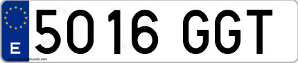 Ejemplo de matrícula de coche ordinaria 5016 GGT