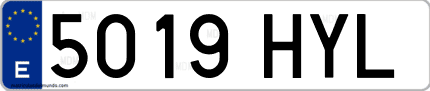 Ejemplo de matrícula de coche ordinaria 5019 HYL