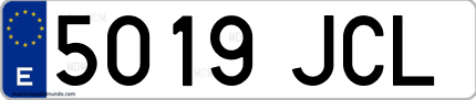 Ejemplo de matrícula de coche ordinaria 5019 JCL