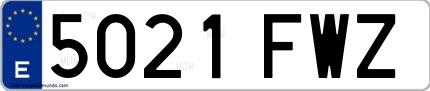 Ejemplo de matrícula española 5021 FWZ