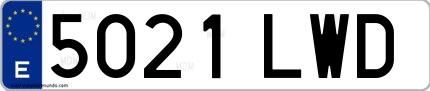 Ejemplo de matrícula española 5021 LWD