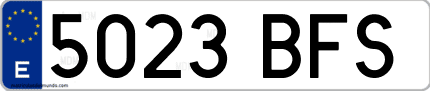 Ejemplo de matrícula de coche ordinaria 5023 BFS
