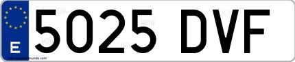 Ejemplo de matrícula española 5025 DVF