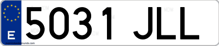 Ejemplo de matrícula de coche ordinaria 5031 JLL
