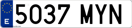 Ejemplo de matrícula de coche ordinaria 5037 MYN