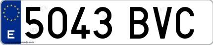 Ejemplo de matrícula española 5043 BVC
