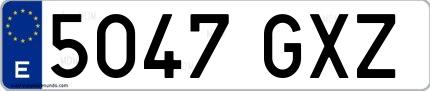 Ejemplo de matrícula española 5047 GXZ
