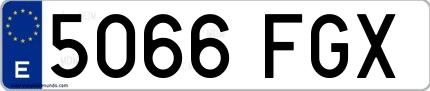 Ejemplo de matrícula española 5066 FGX