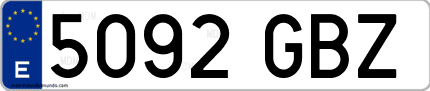 Ejemplo de matrícula de coche ordinaria 5092 GBZ