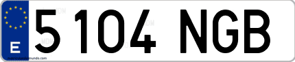 Ejemplo de matrícula de coche ordinaria 5104 NGB
