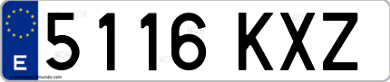 Ejemplo de matrícula de coche ordinaria 5116 KXZ
