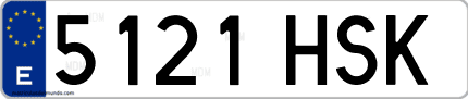 Ejemplo de matrícula de coche ordinaria 5121 HSK