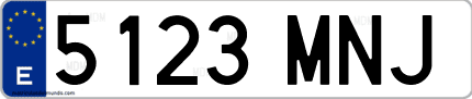 Ejemplo de matrícula de coche ordinaria 5123 MNJ
